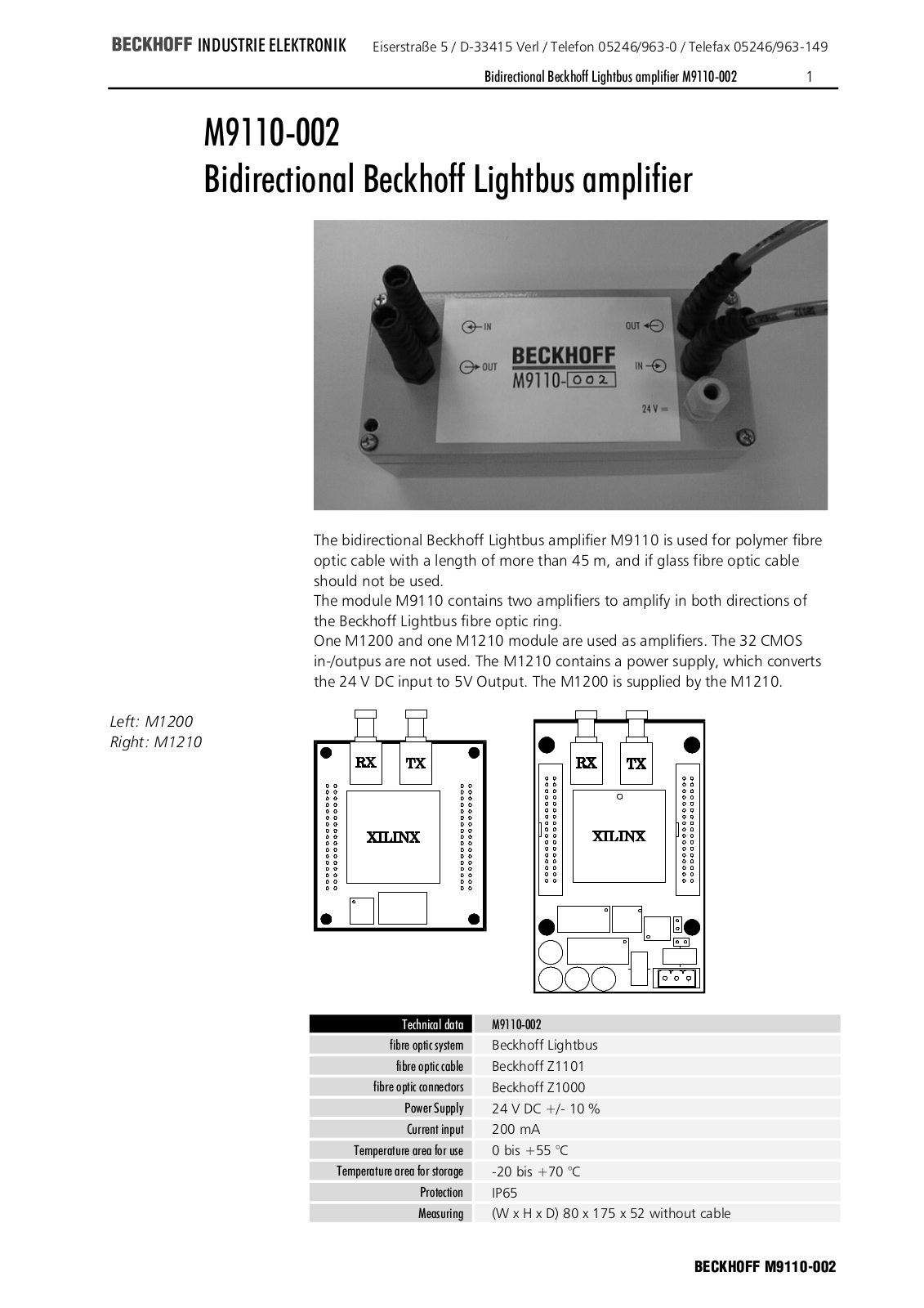 BECKHOFF M9110 User Manual