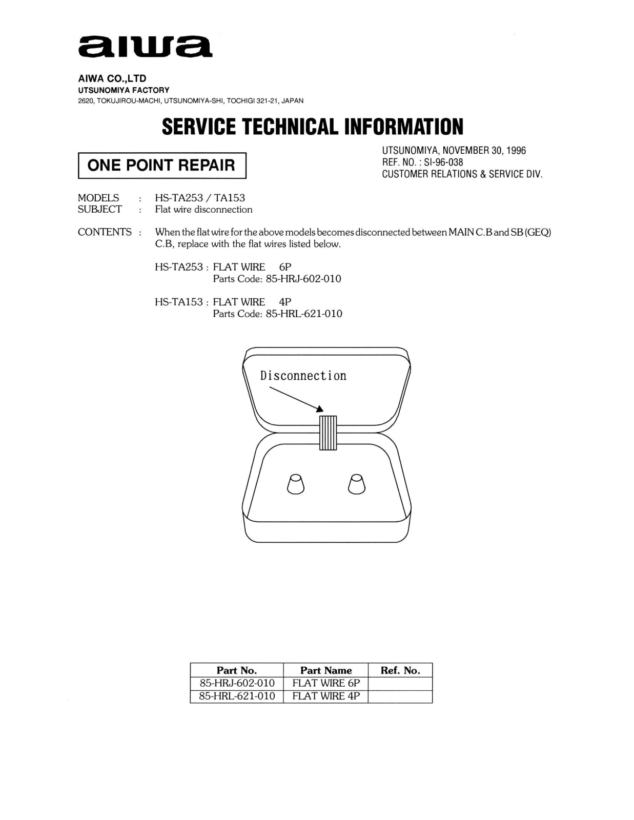 Aiwa hs ta253, hs ta153 Service Manual