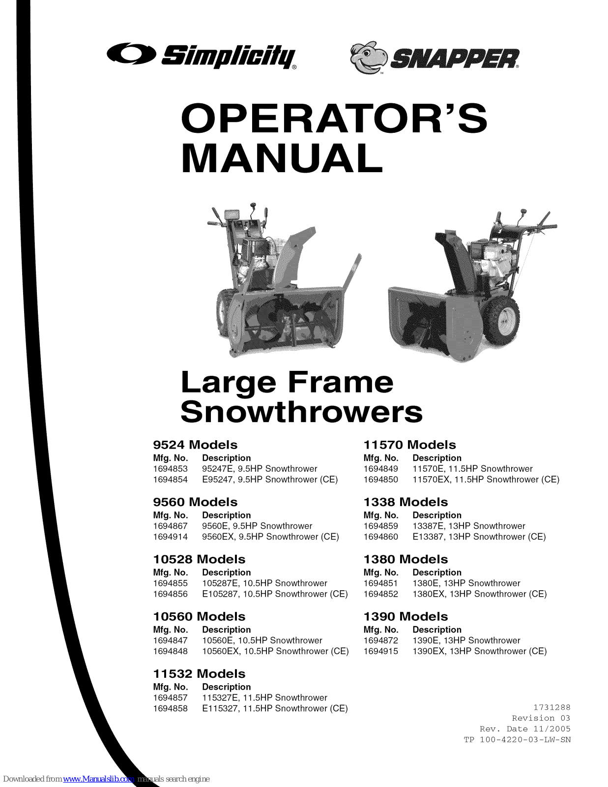 Simplicity 11532, 11570, 9524, 9560, 95247E Operator's Manual - ManualMachine.com