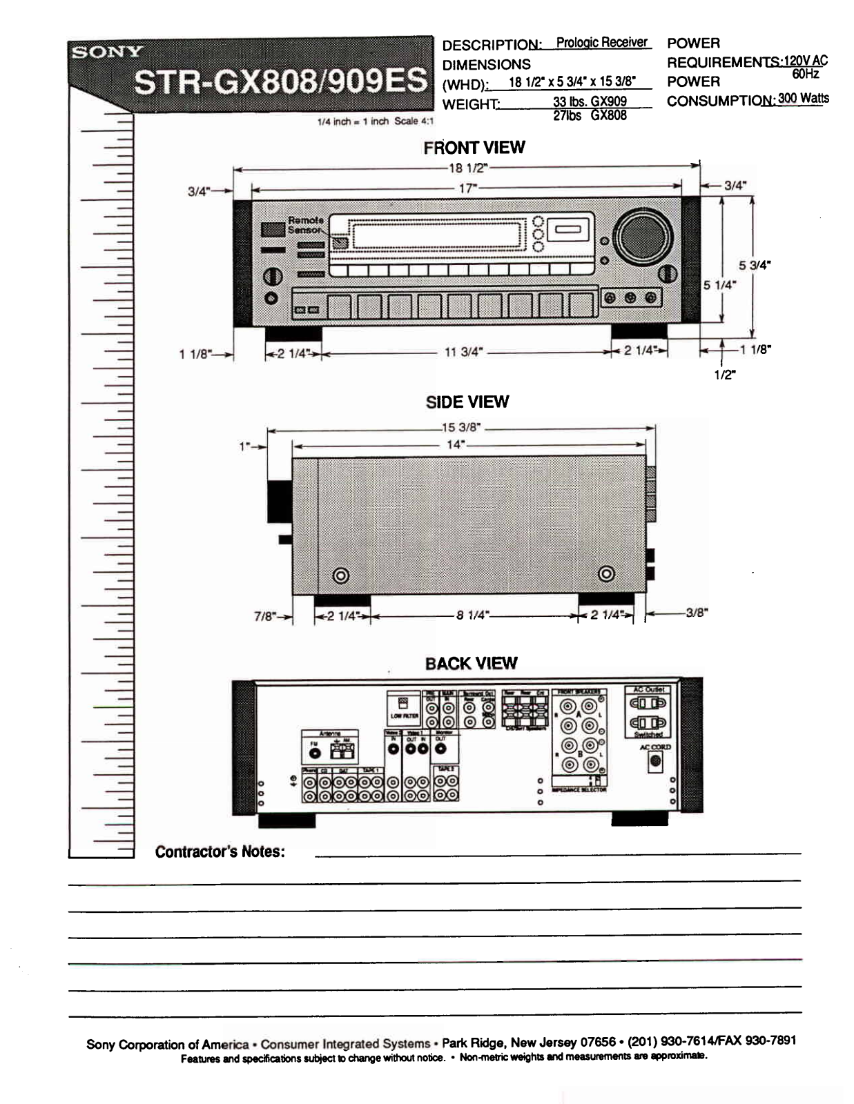 Sony STR-GX909ES, STR-GX808ES Dimensions Diagrams
