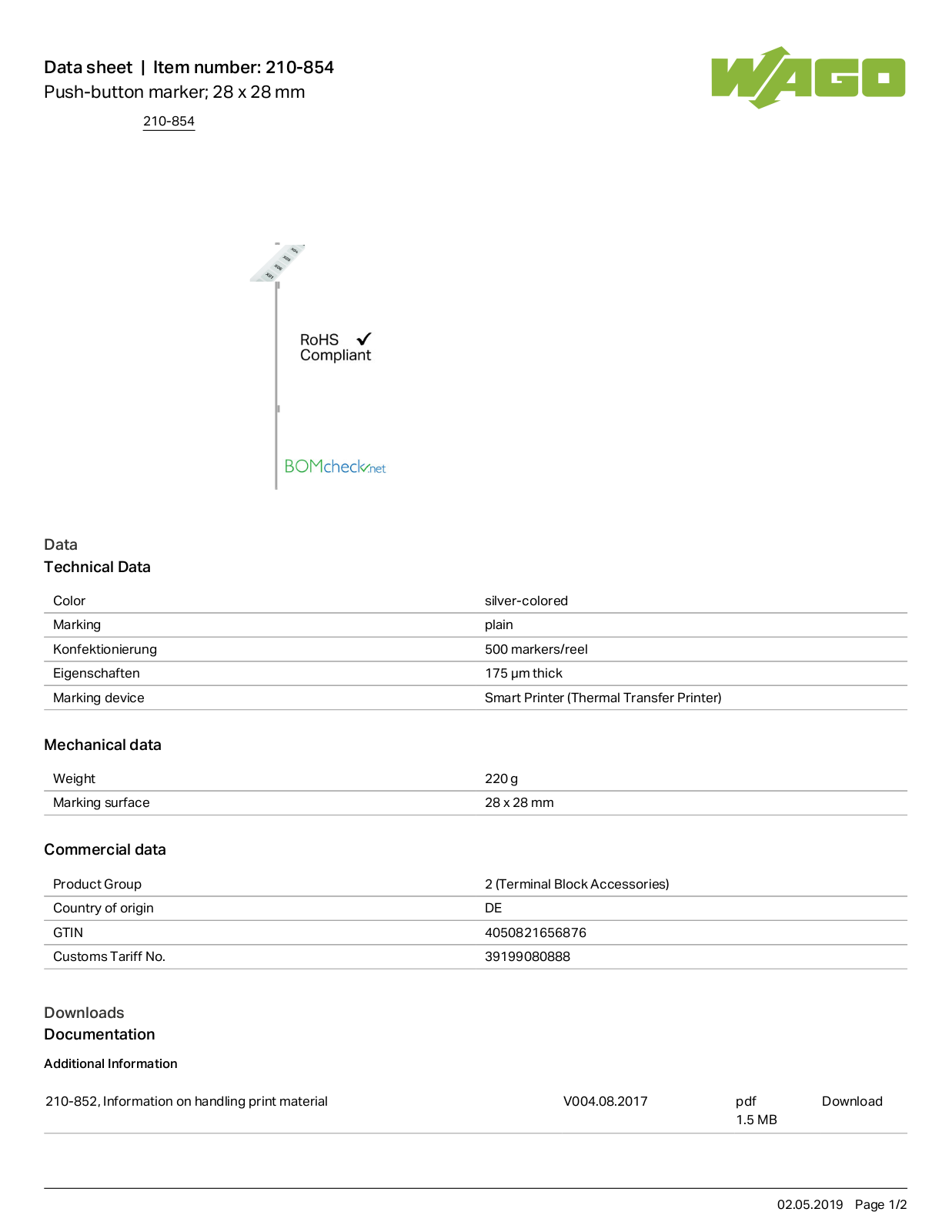 Wago 210-854 Data Sheet