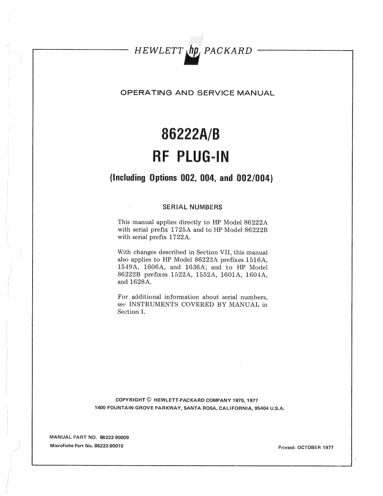 HP 86222a, 86222 b schematic