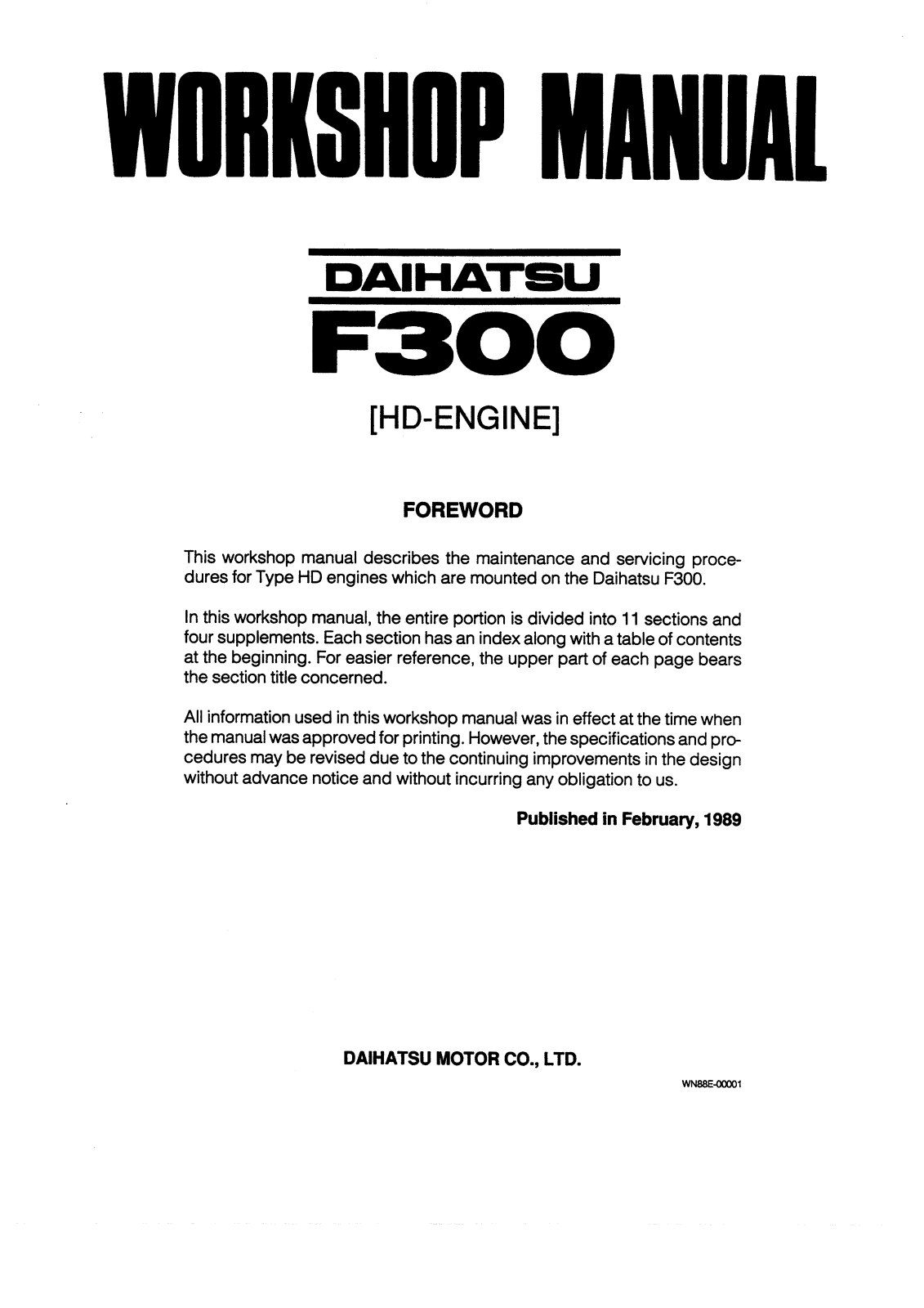 Daihatsu Feroza-Sportrak  1989 User Manual