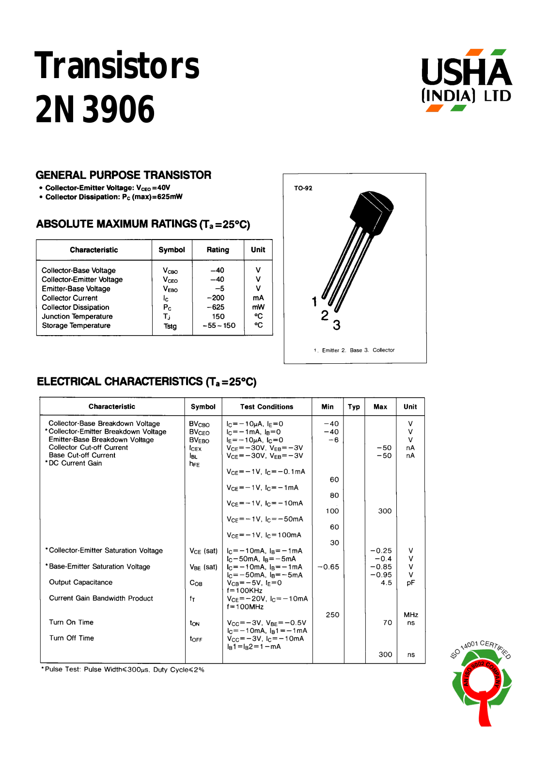 USHA 2N3906 Datasheet