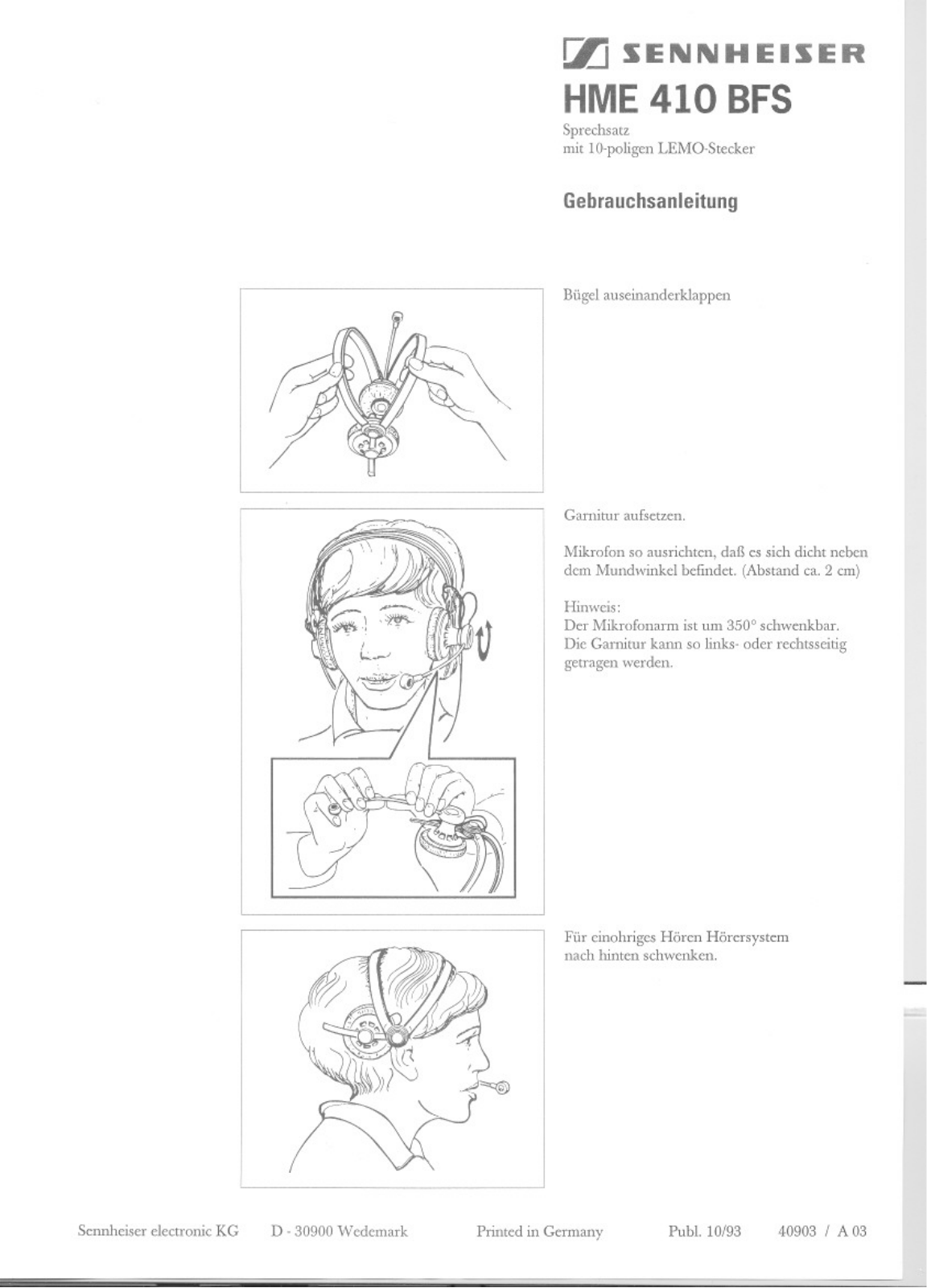 Sennheiser HME 410 BFS Instruction Manual