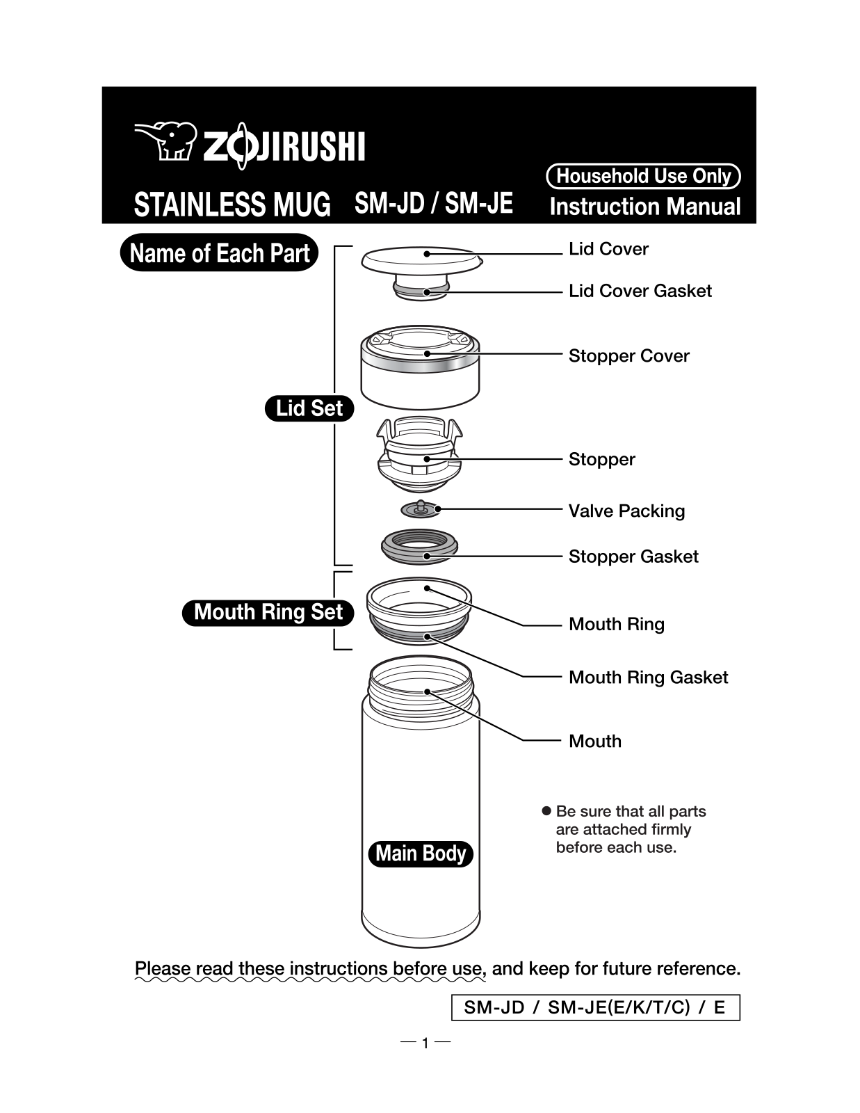 Zojirushi Sm-je, Sm-jd User Manual