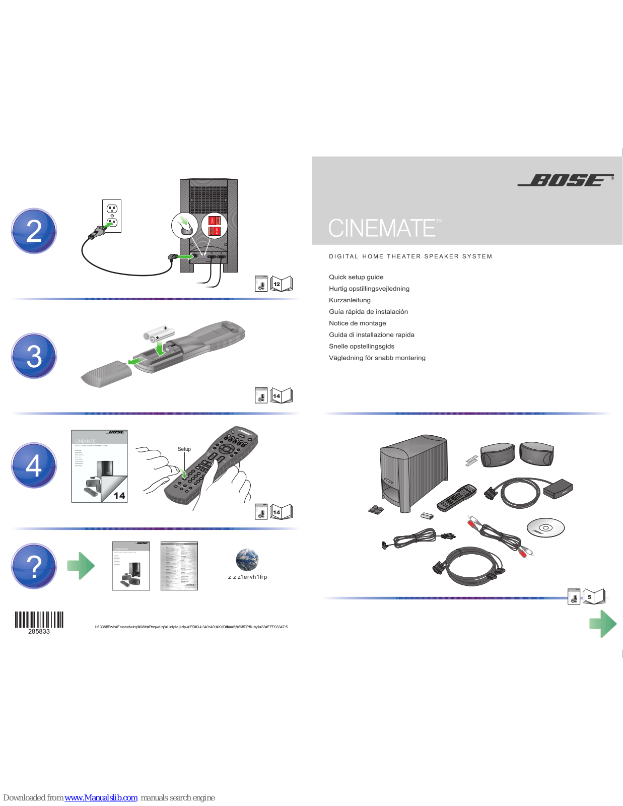 Bose 37487, Cinemate Quick Setup Manual