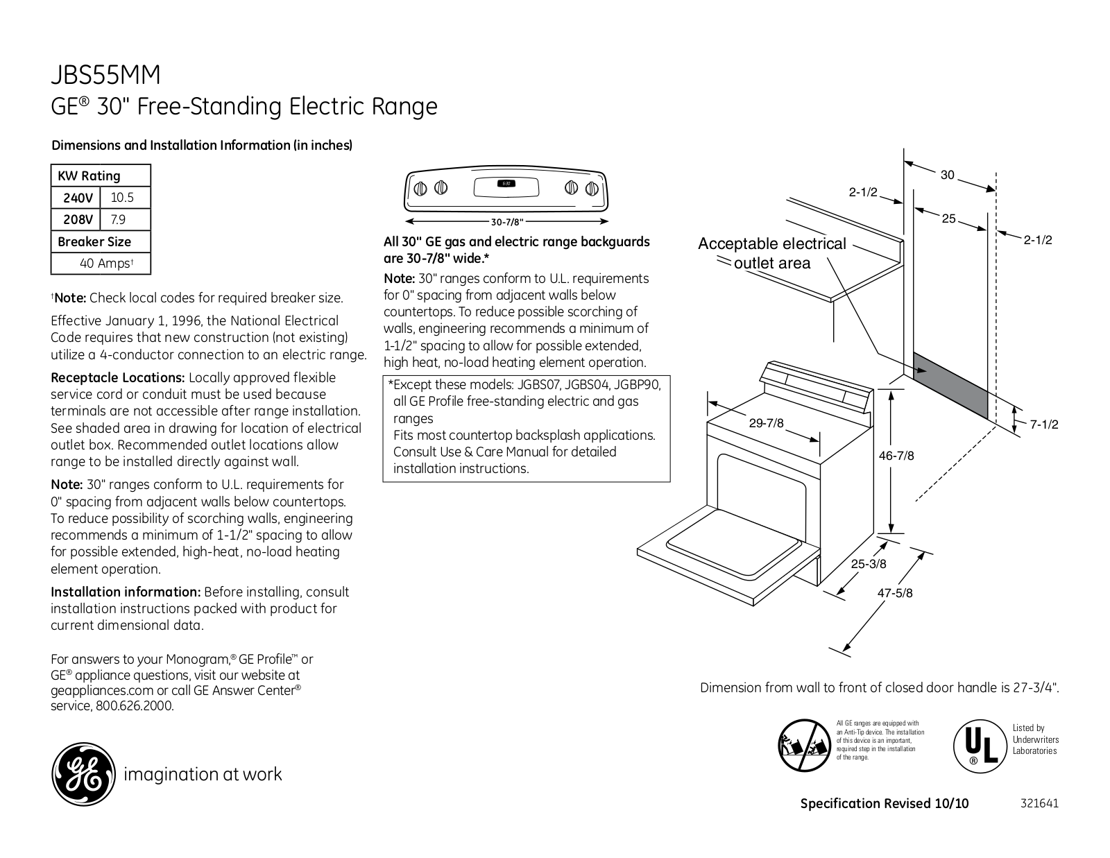 General Electric JBS55MMBS User Manual