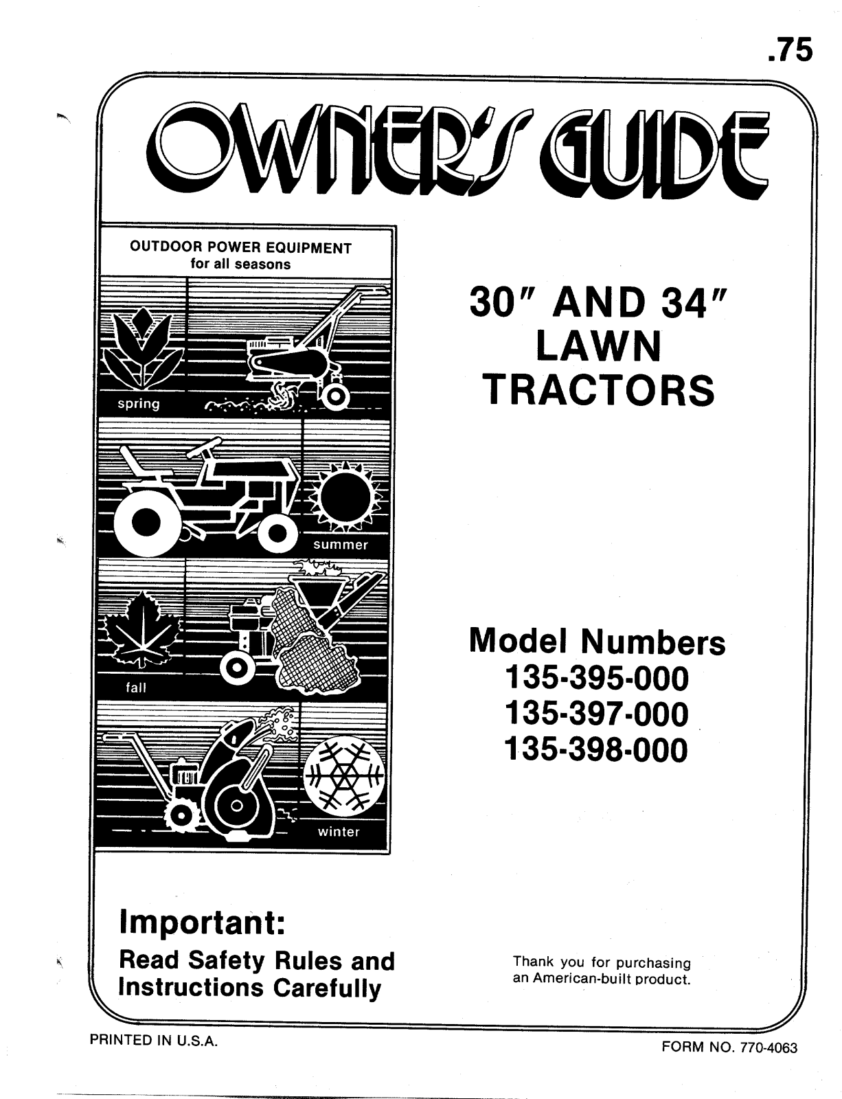 MTD 135-398-000, 135-395-000, 135-397-000 User Manual