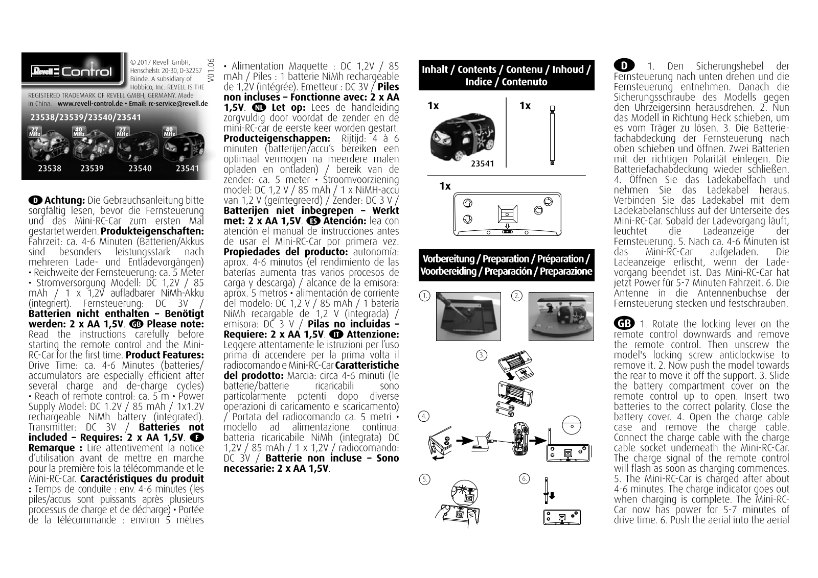 Revell Mini RC Car Racer User Manual