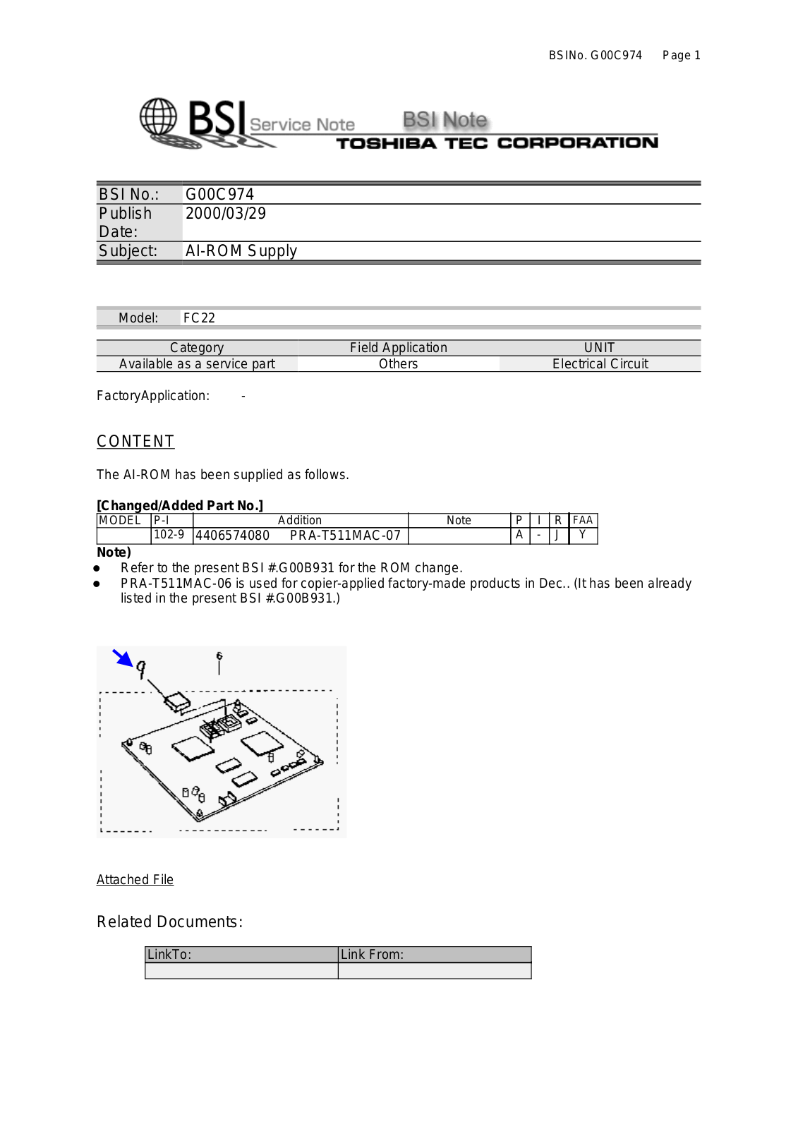 Toshiba g00c974 Service Note