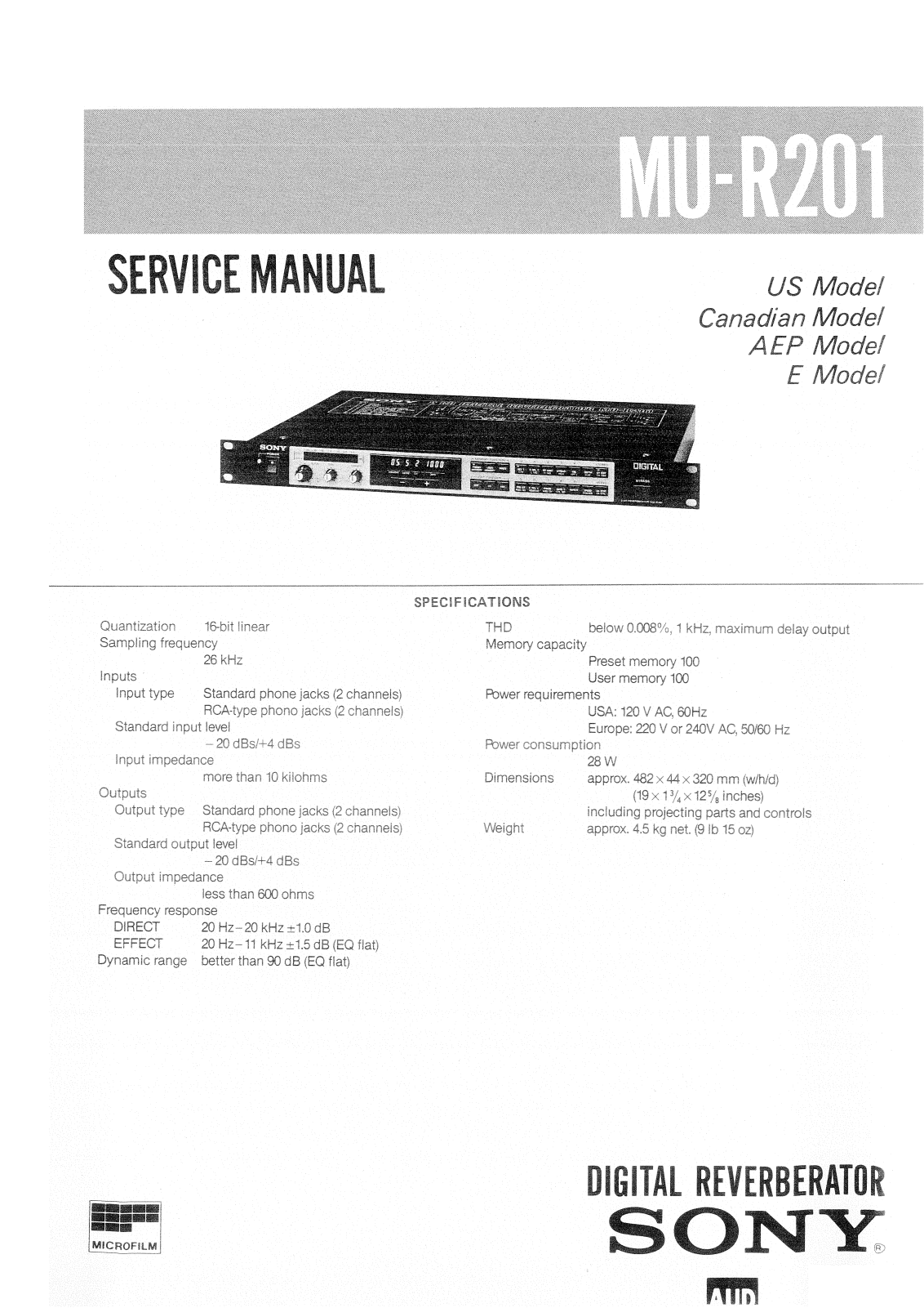 Sony MU-R201 Service Manual