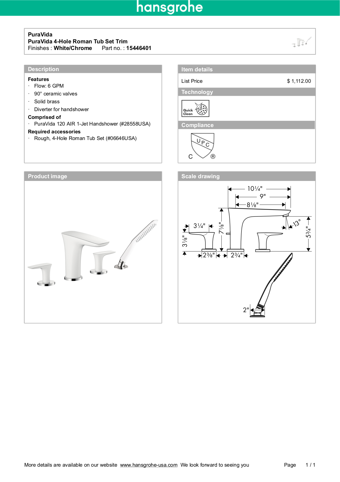 Hansgrohe HAN2865 Specifications - ManualMachine.com