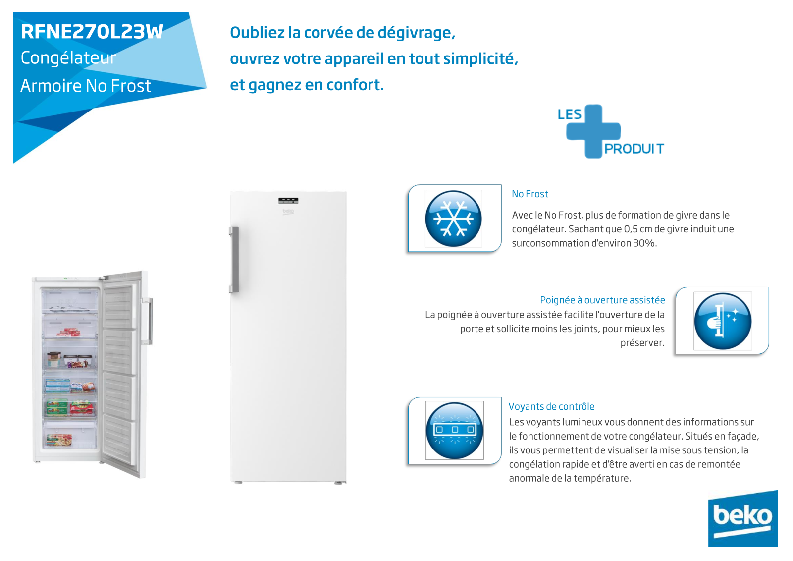 Beko RFNE270L23W product sheet