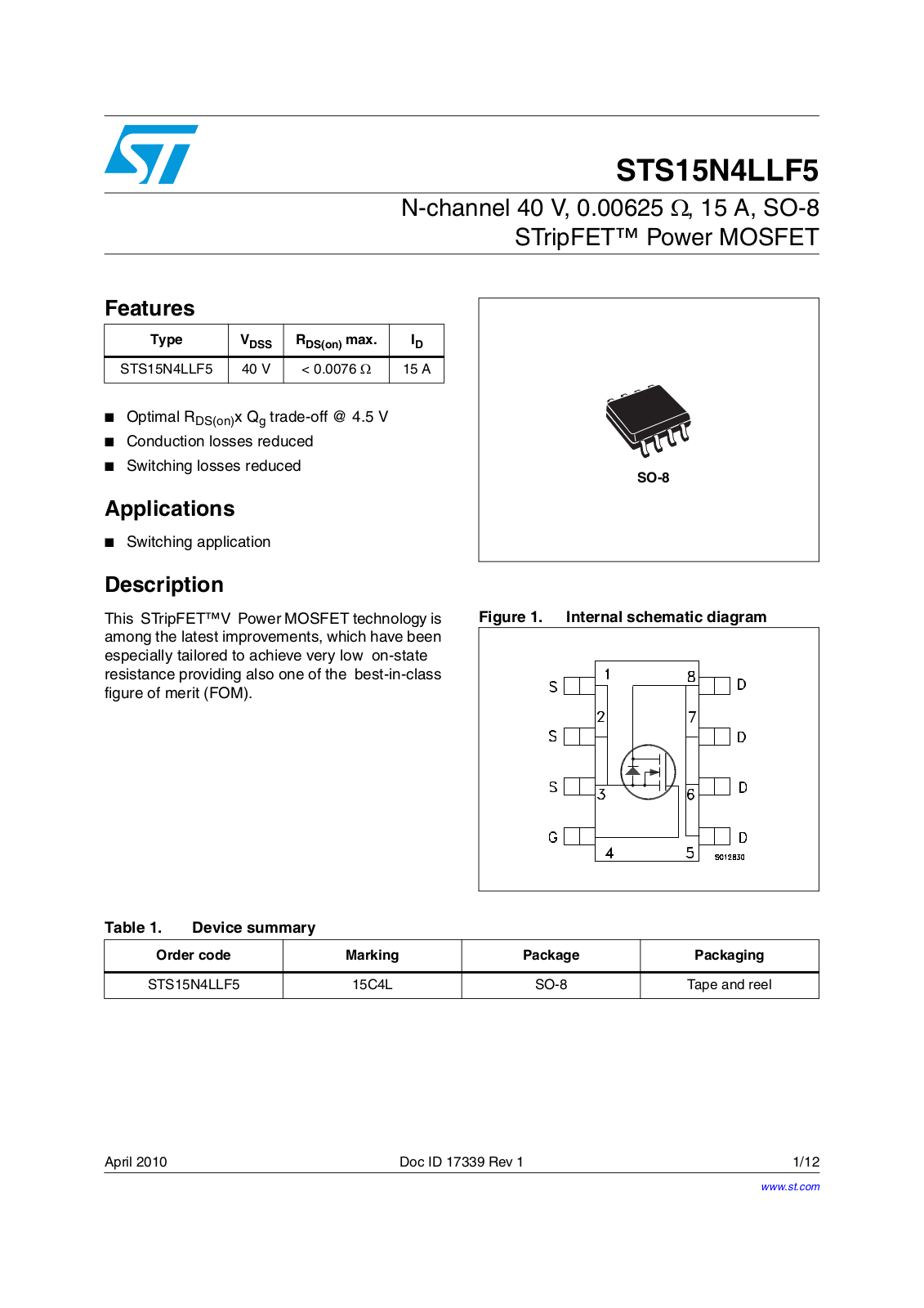 Datasheet sts15n4llf5 Datasheet - ManualMachine.com