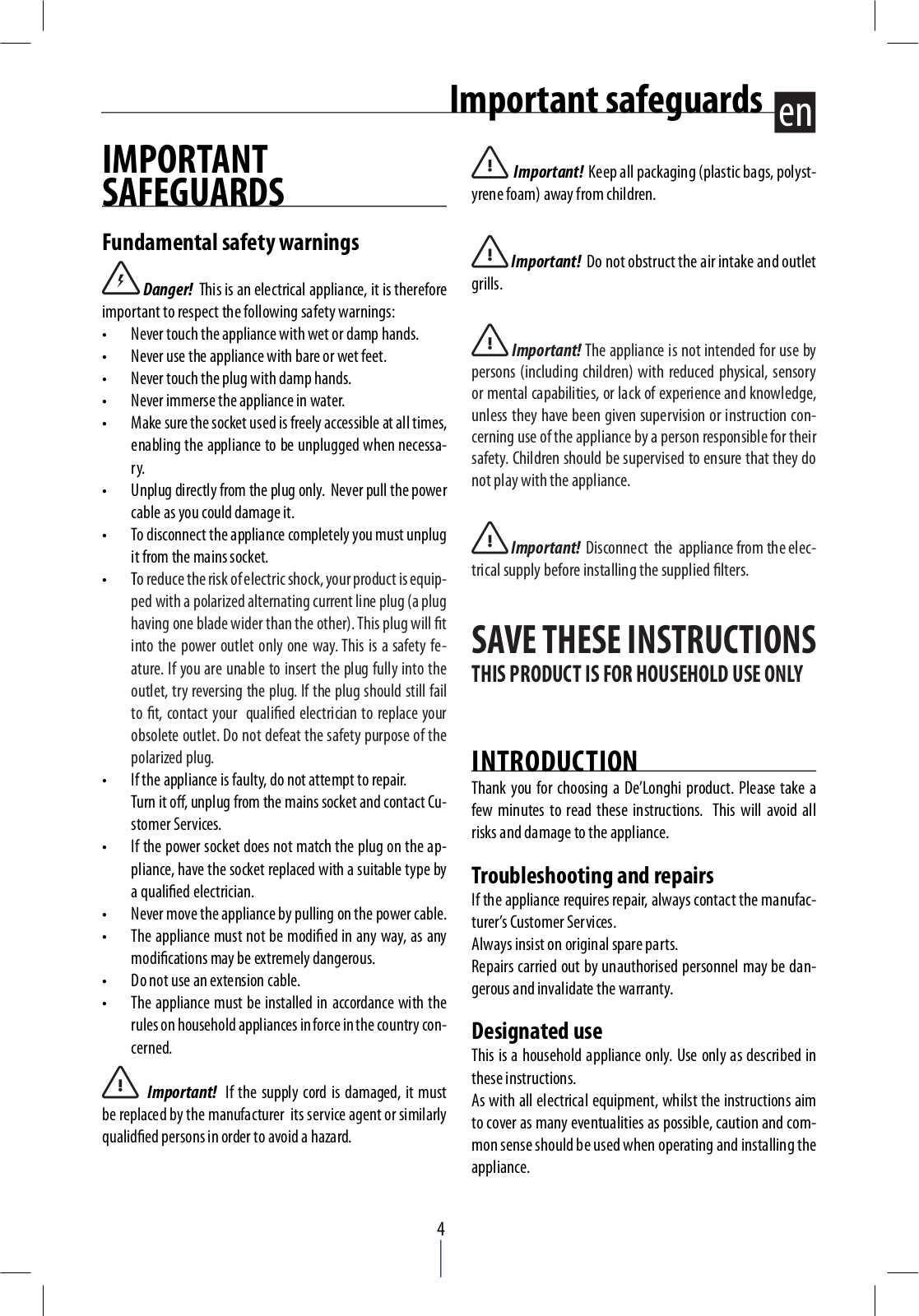 De'Longhi AC 150, AC 230 Instruction Manual