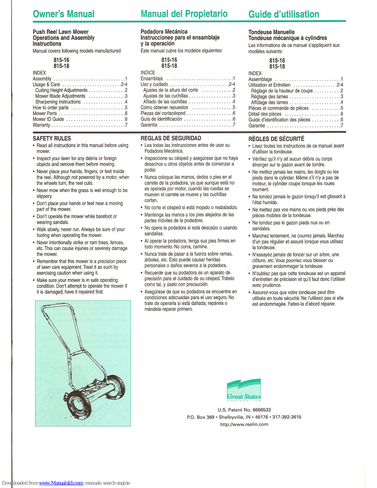 Great States 815-16, 815-18 Owner's Manual