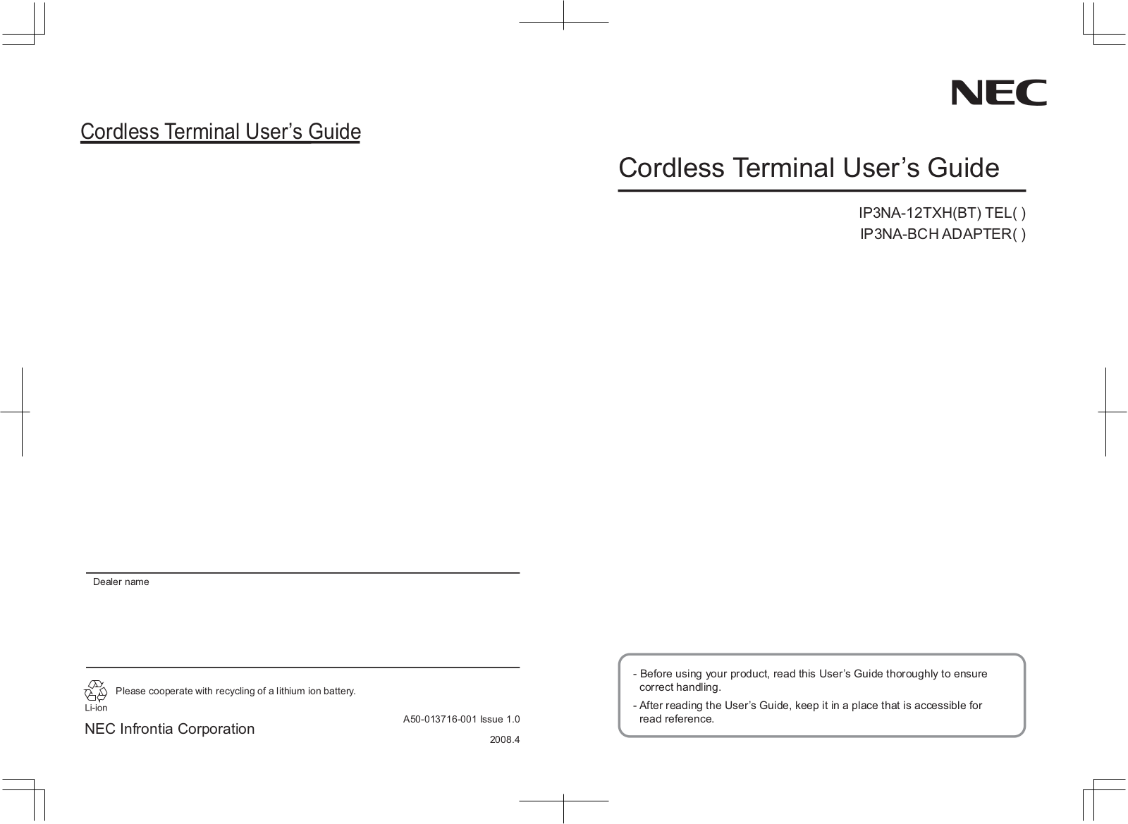 NEC IP3NA-BCH, IP3NA-12TXH(BT) User Manual - ManualMachine.com