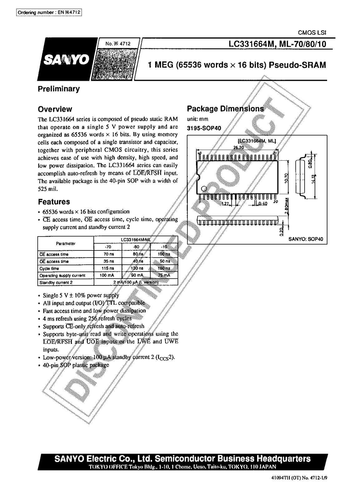 Sanyo LC331664M-80 Specifications