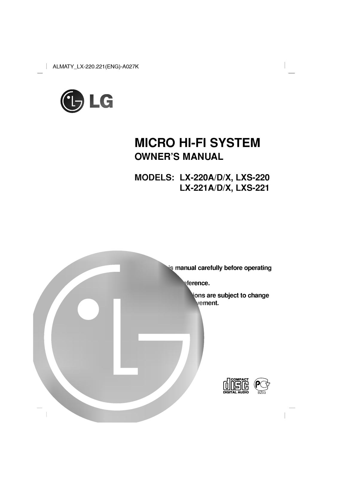 LG LX-220X User Manual