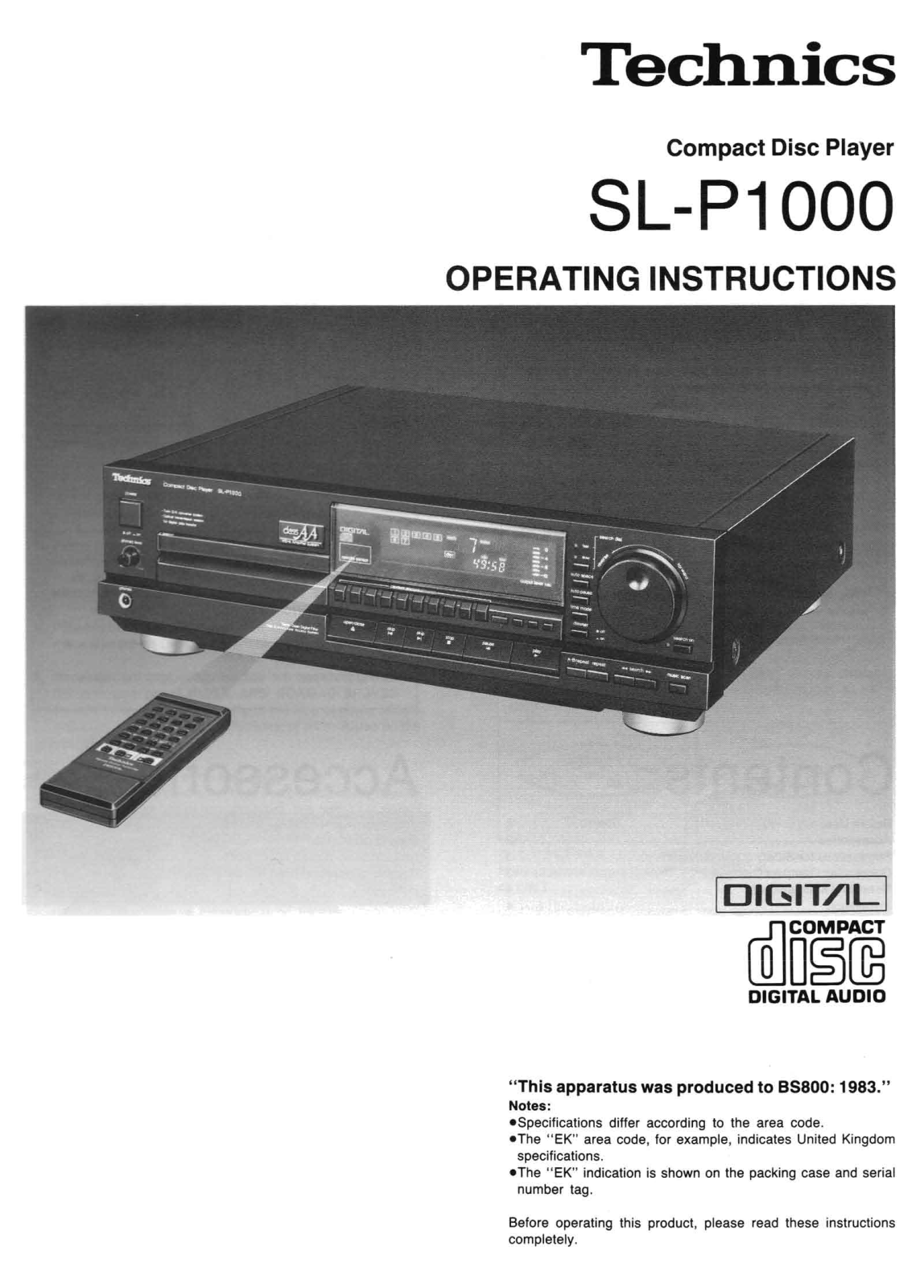 Technics SL-P-1000 Owners Manual