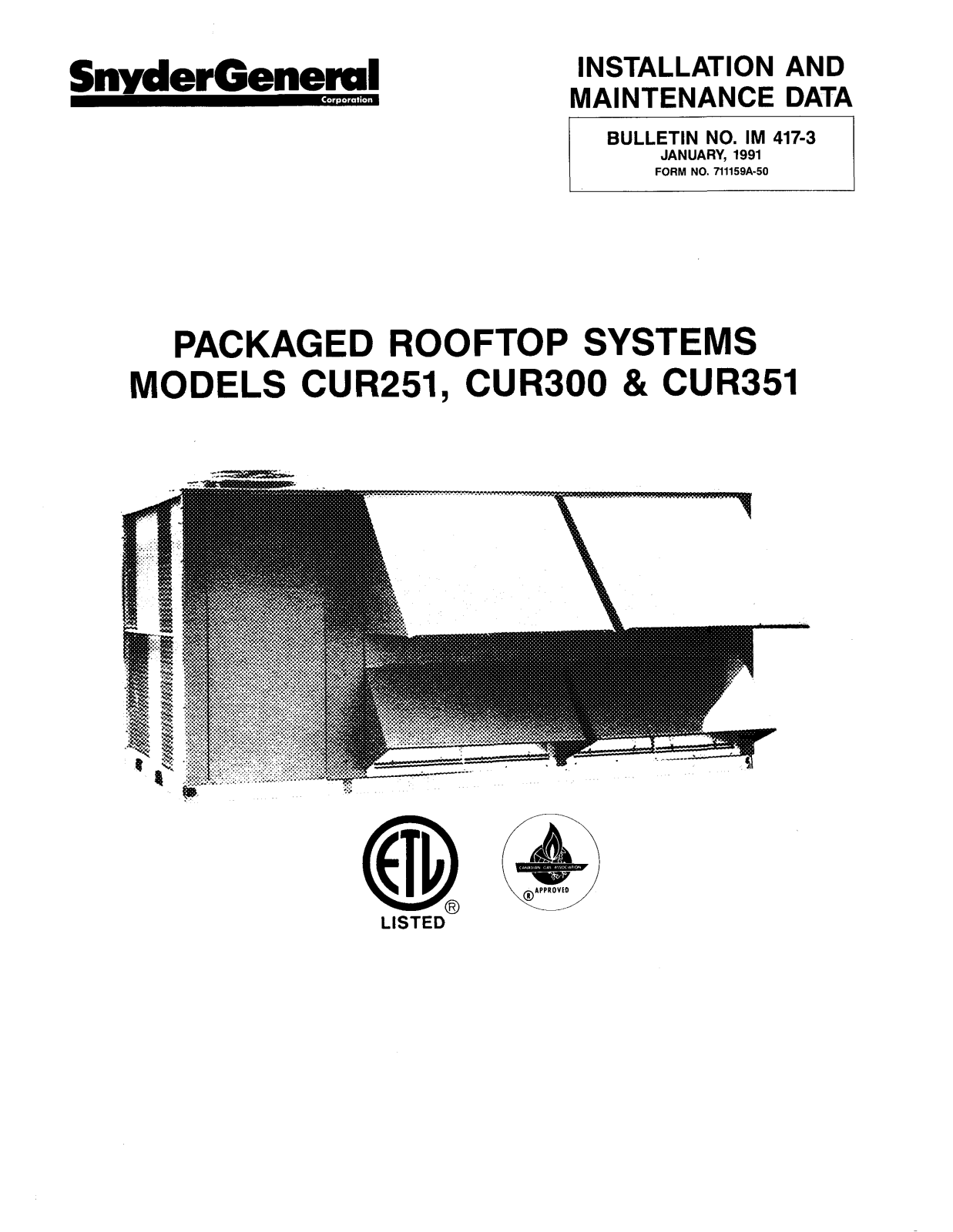 McQuay CUR351 Installation  Manual