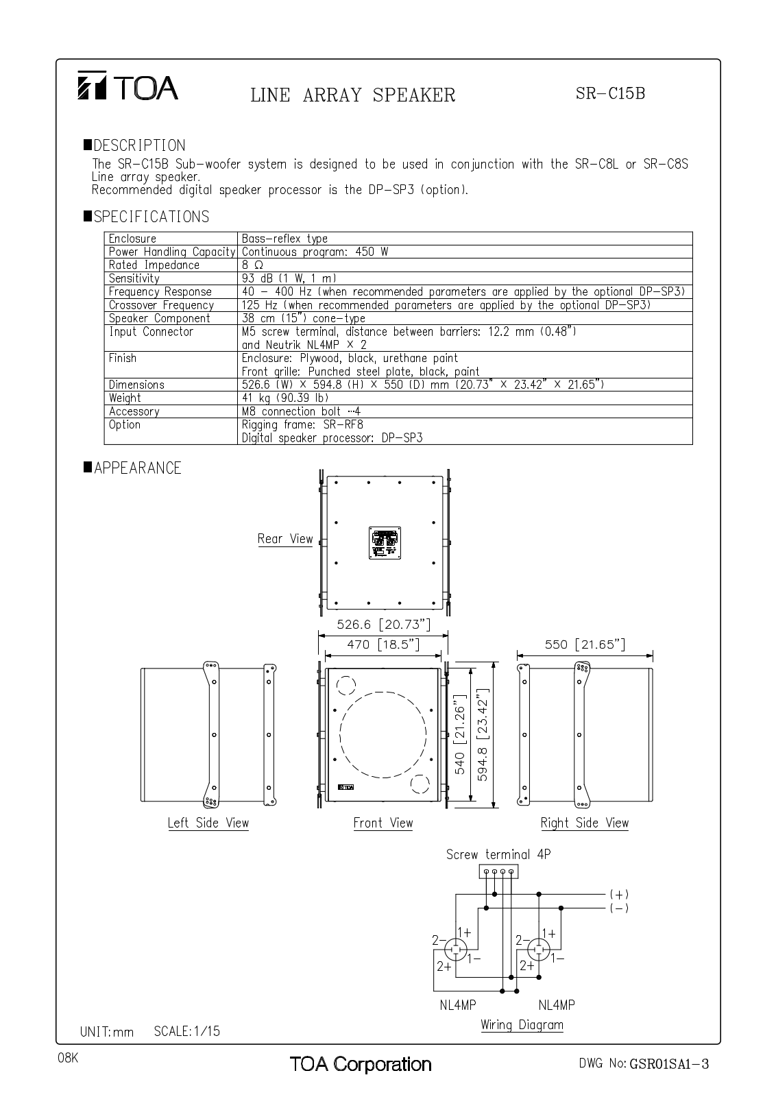 TOA SR-C15B User Manual