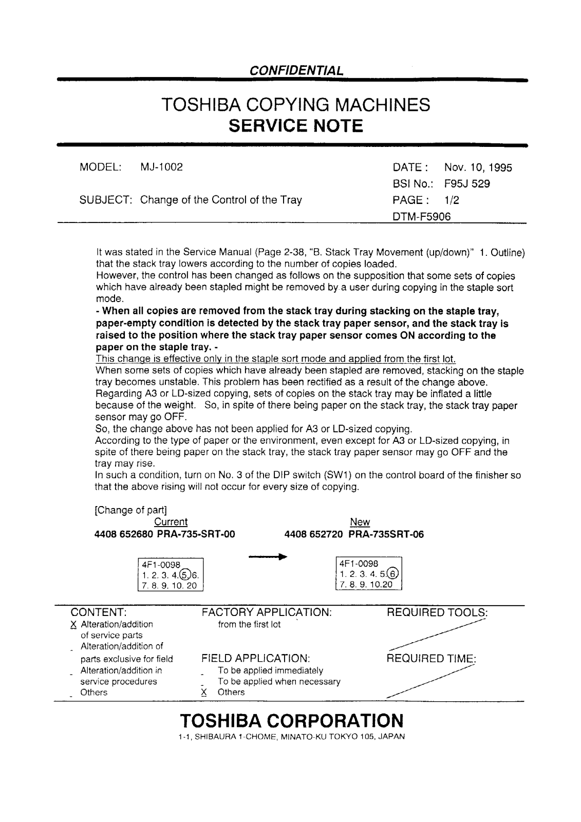 Toshiba f95j529 Service Note