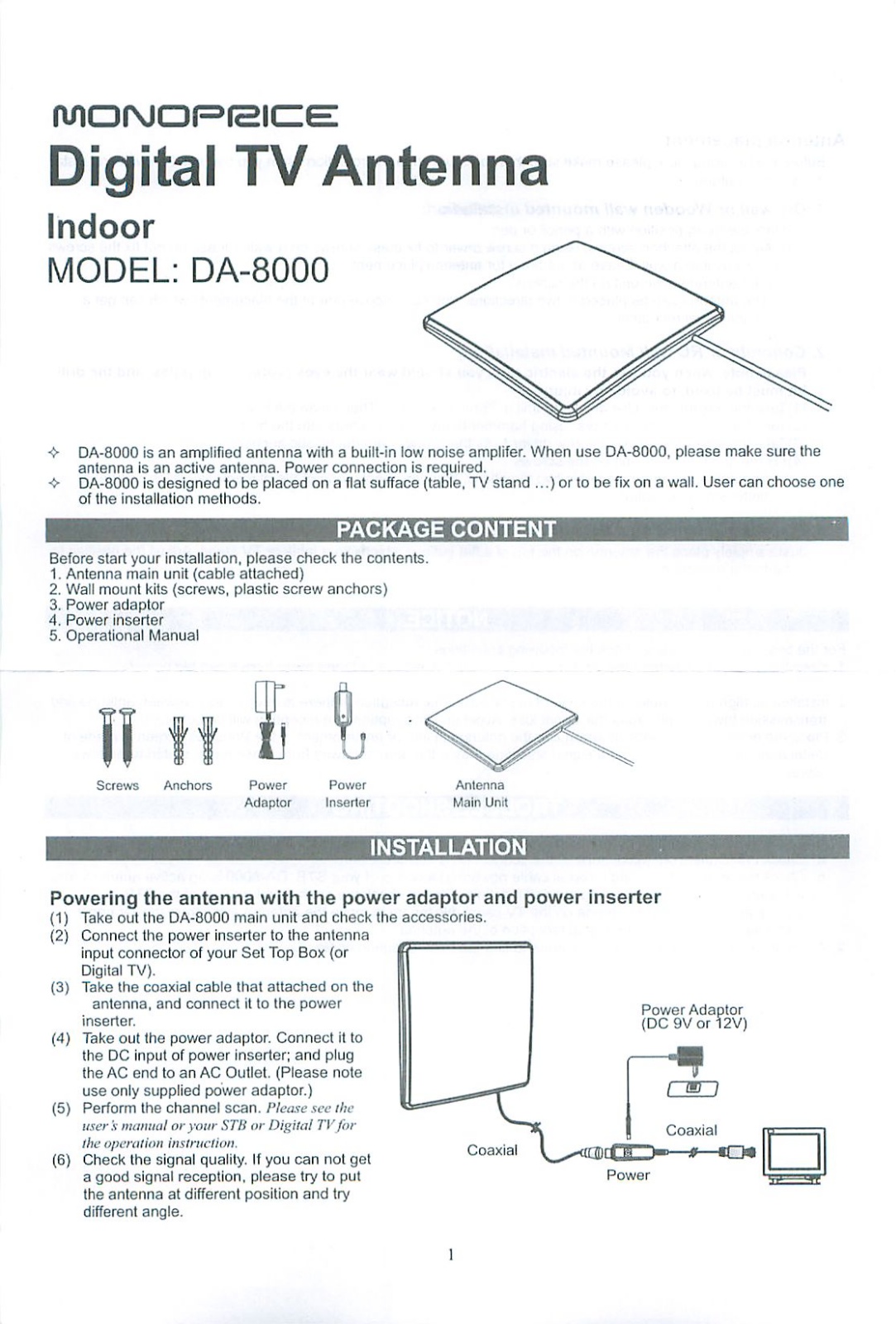 Monoprice DA-8000 Instruction Manual