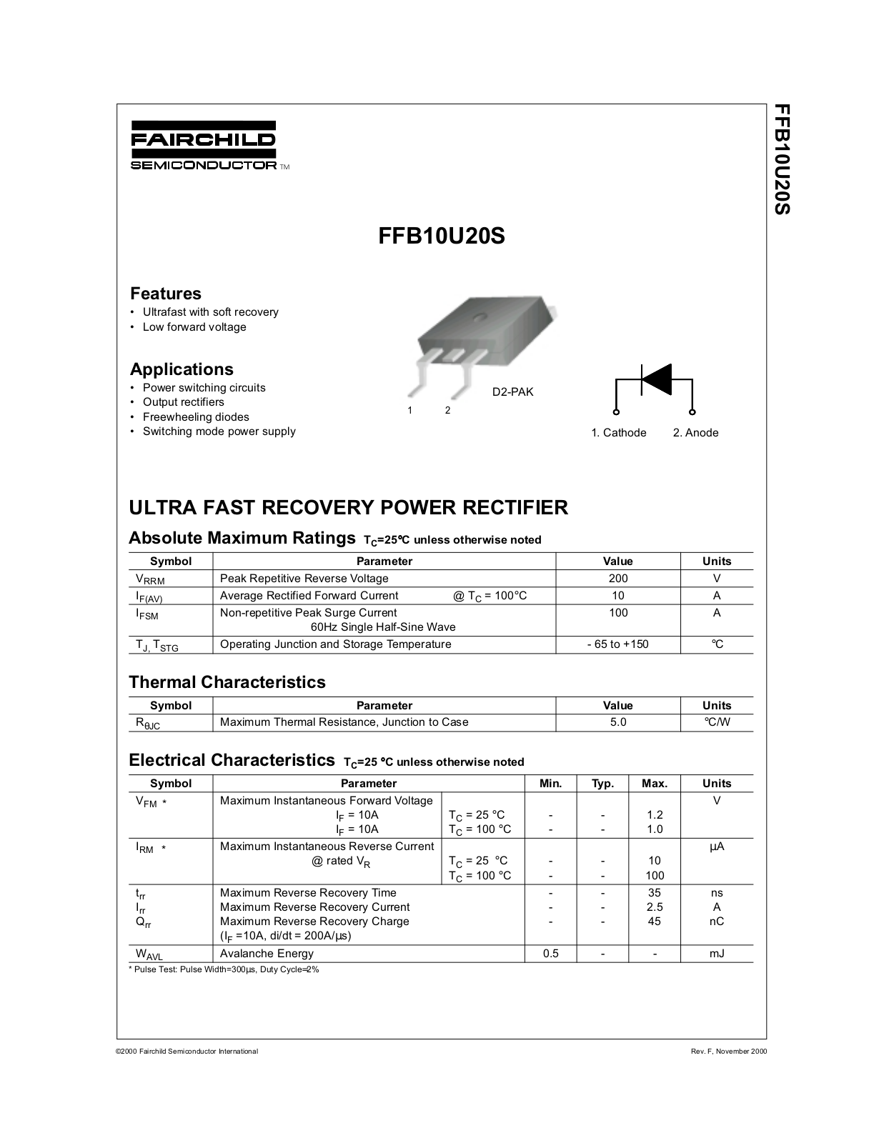 Fairchild Semiconductor FFB10U20S Datasheet