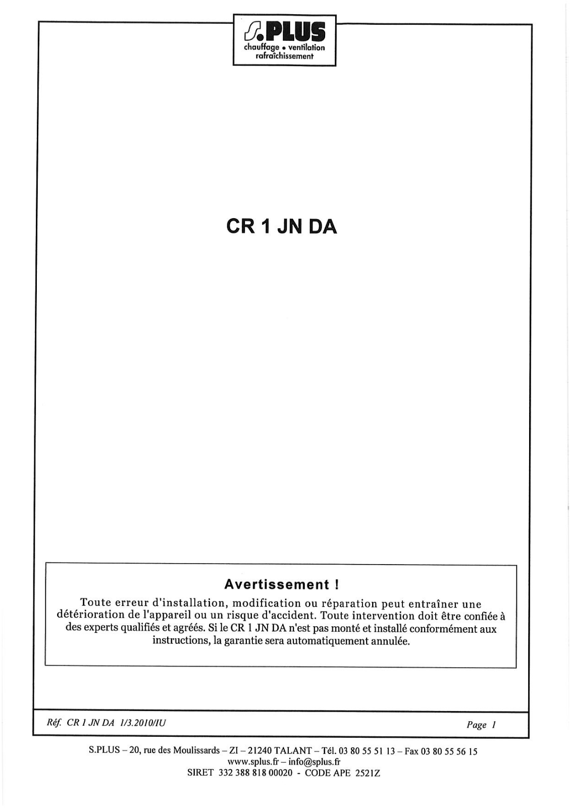 S.plus CR1 JN DA User Manual