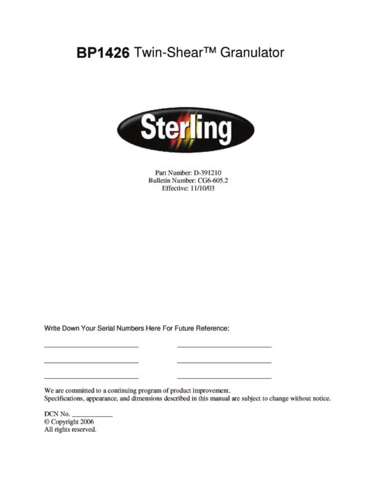 Sterling BP1426 User Manual