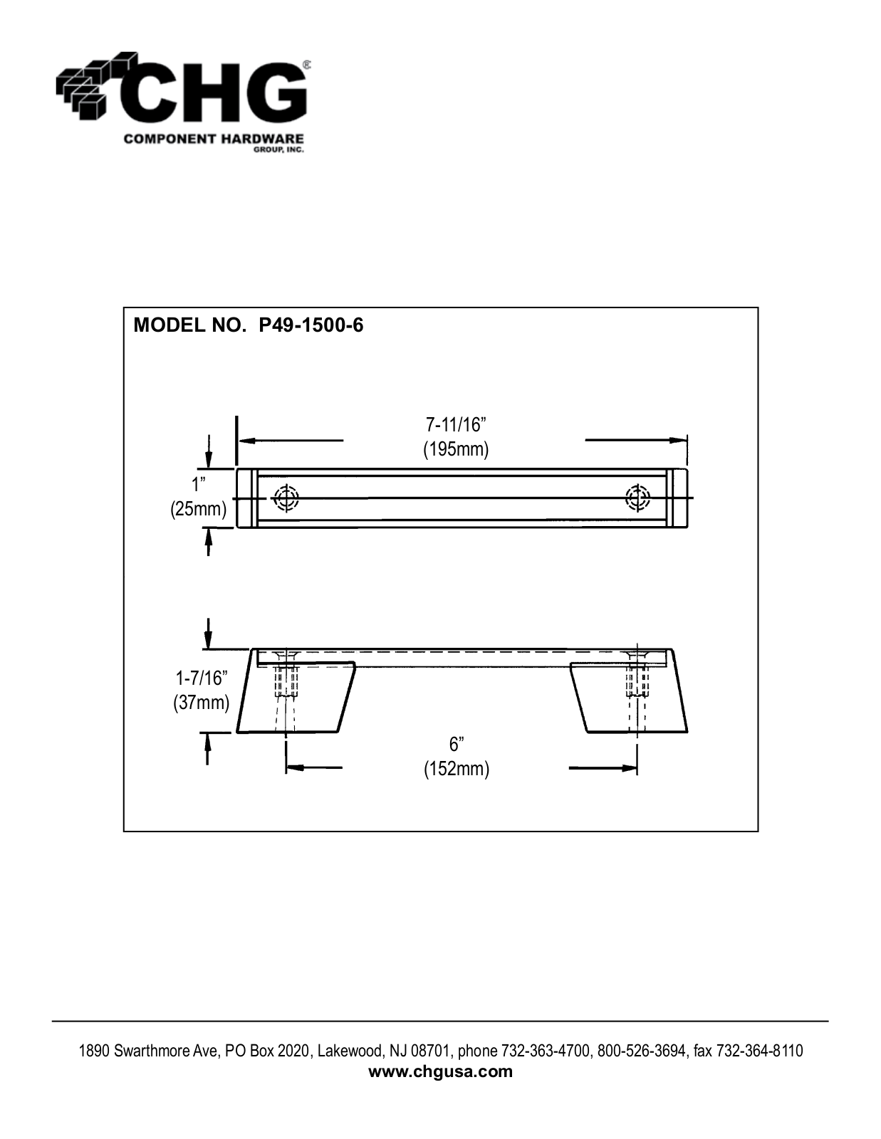 Component Hardware P49-1500-6 User Manual