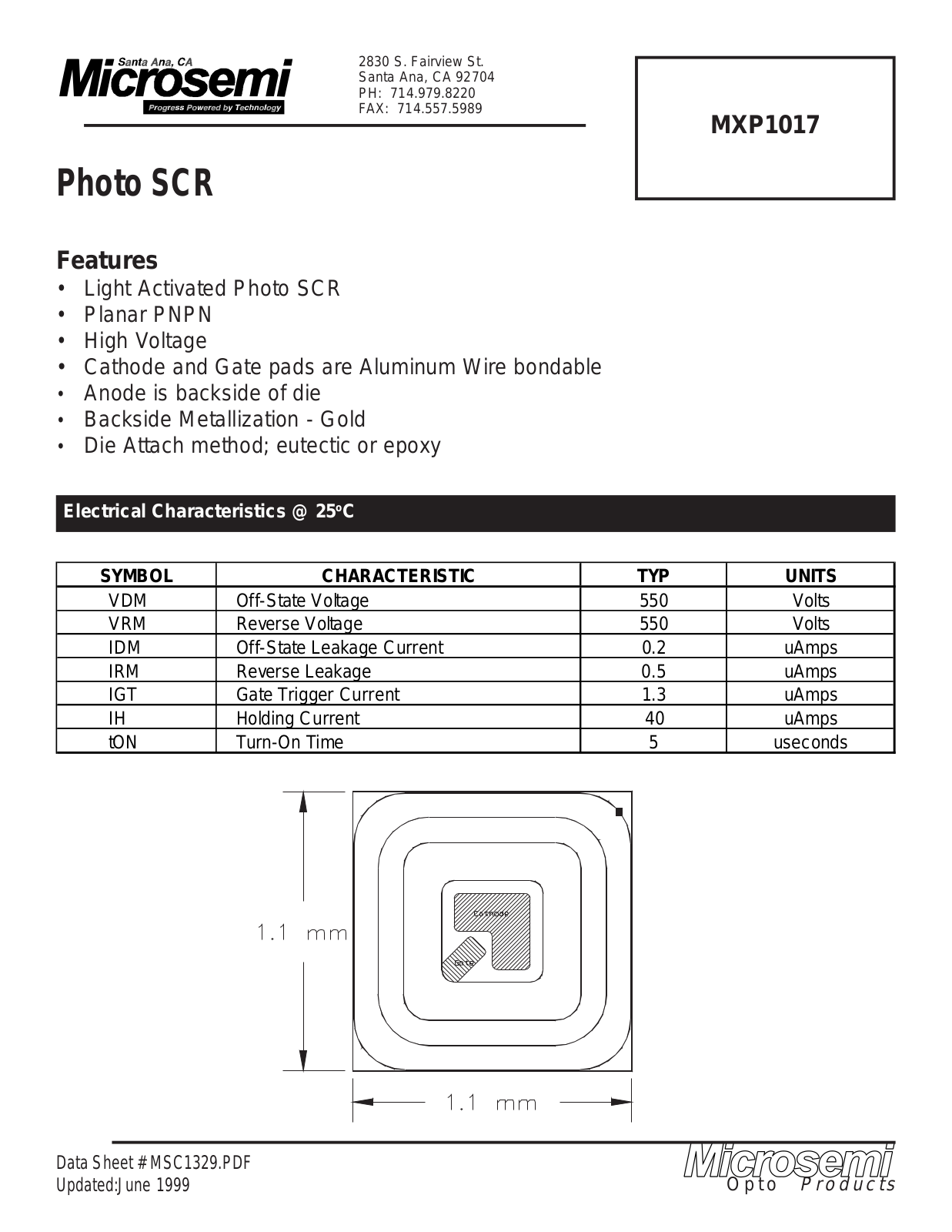 Microsemi Corporation MXP1017 Datasheet