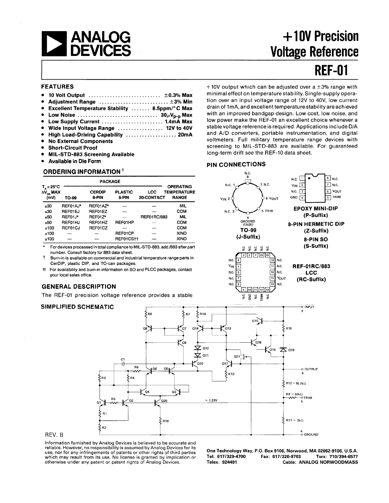 Analog Devices REF01 Datasheet