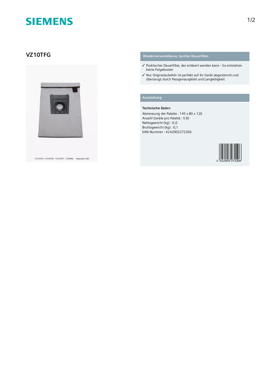 Siemens VZ10TFG User Manual