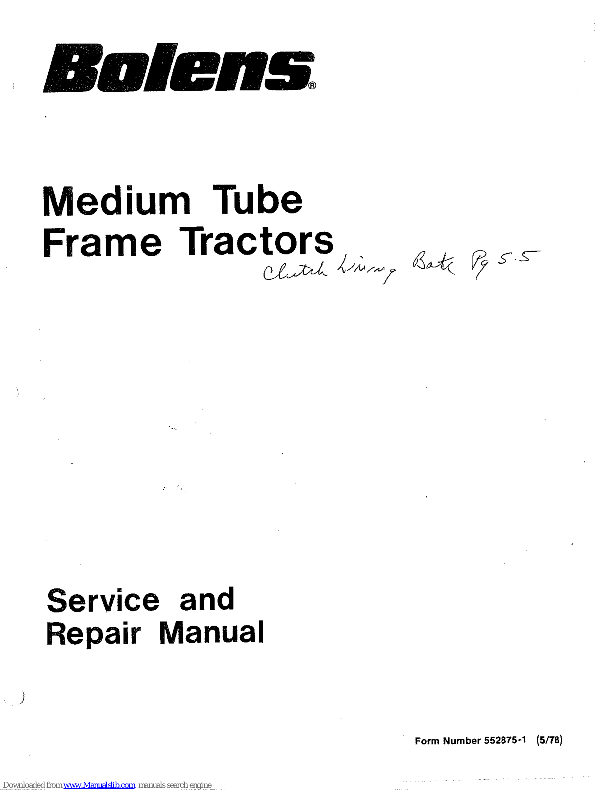 Bolens 600, 853, 650, 855, 1055 Service And Repair Manual