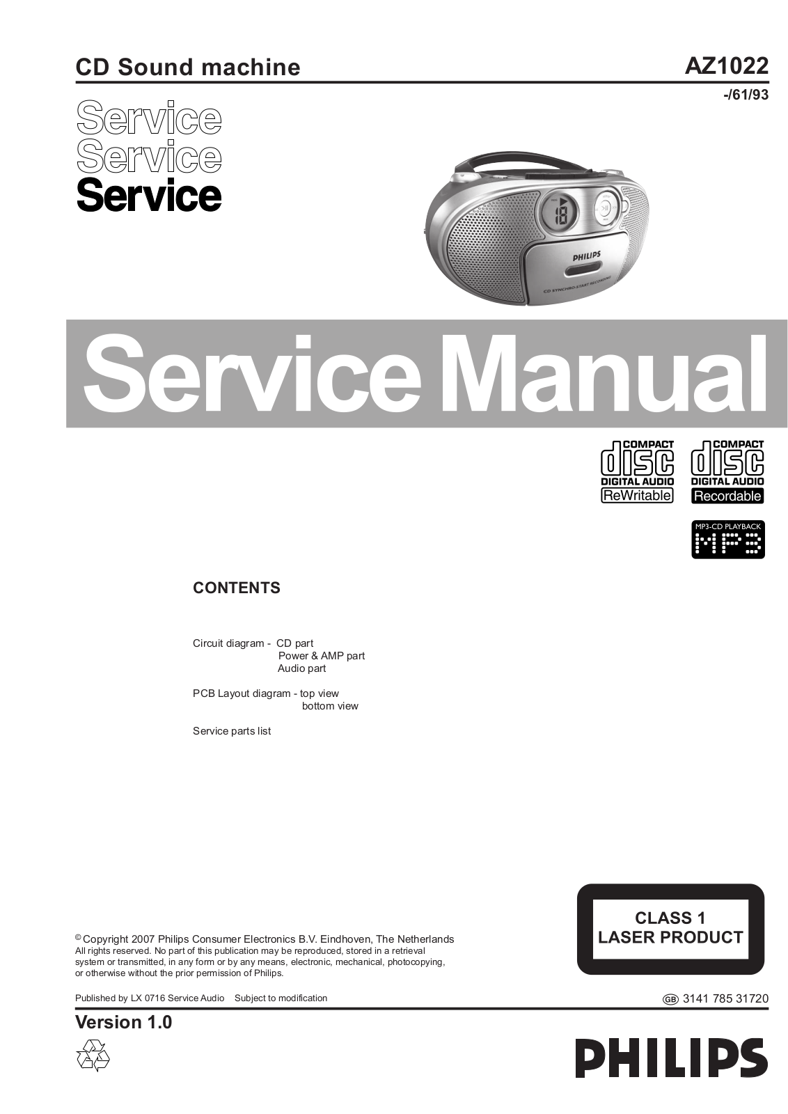 Philips AZ-1022 Service manual