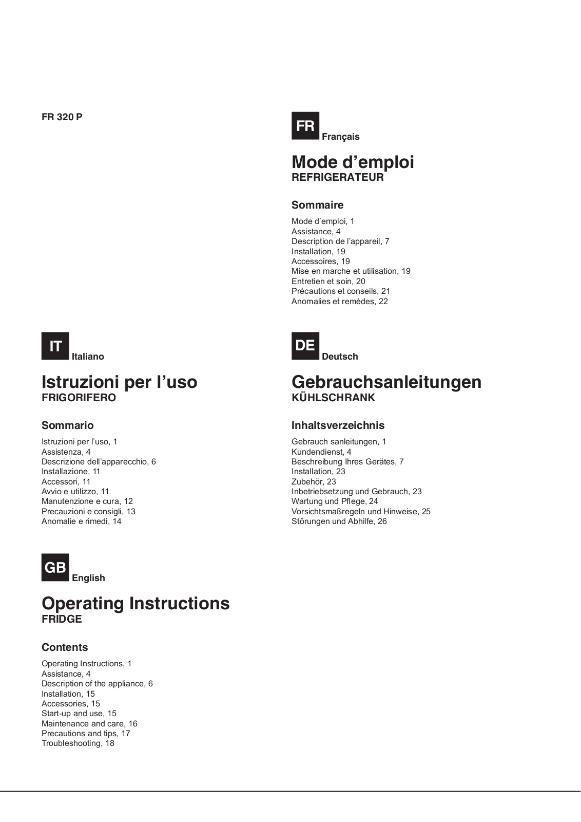 SMEG FR320P User Manual