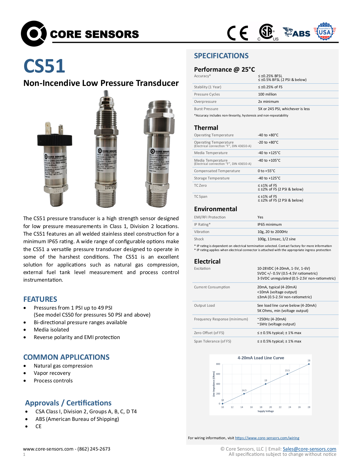 Core Sensors CS51 Specifications