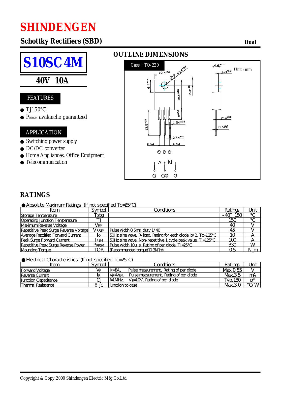 Shindengen Electric Manufacturing Company Ltd S10SC4M Datasheet