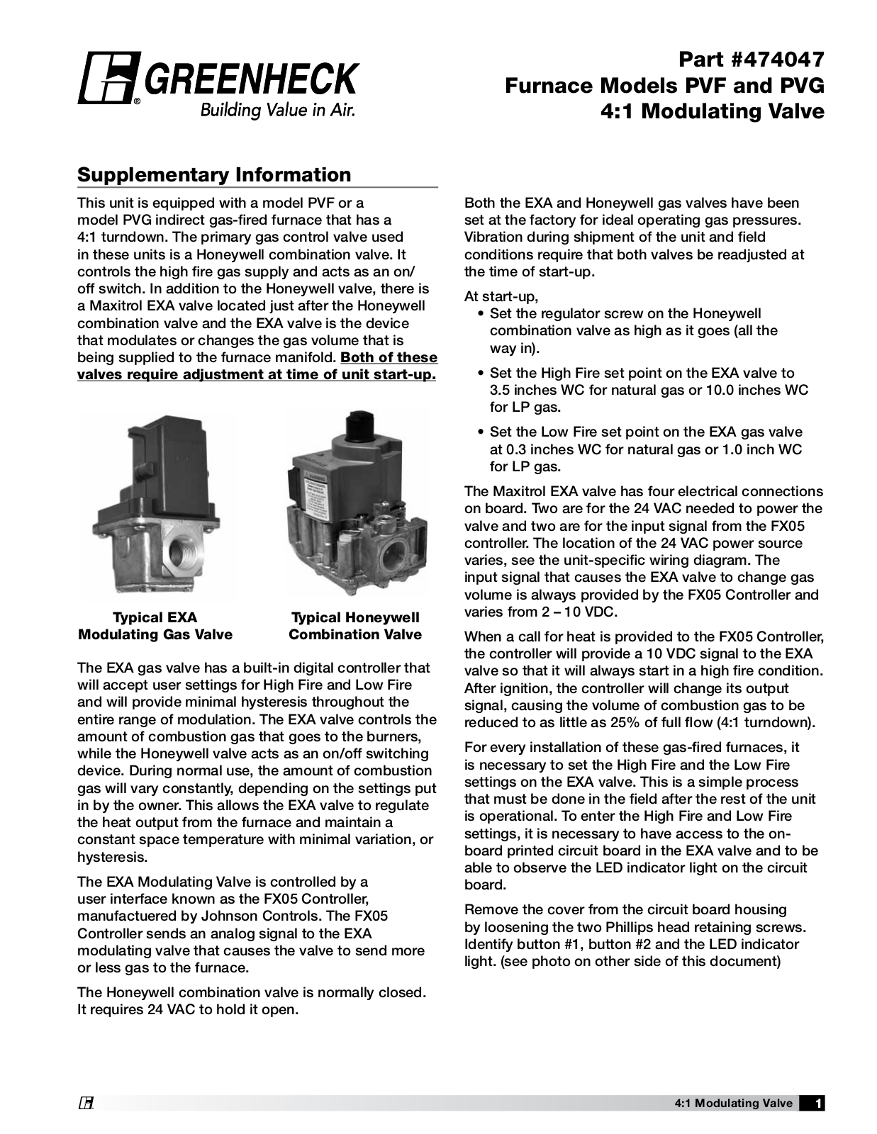 Greenheck Furnace PVF User Manual