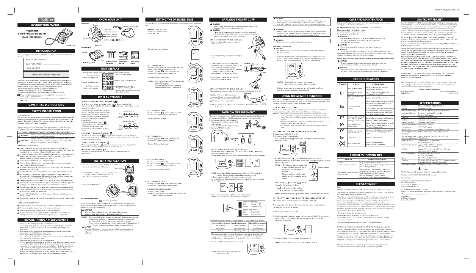 ReliOn BP200 Owner's Manual