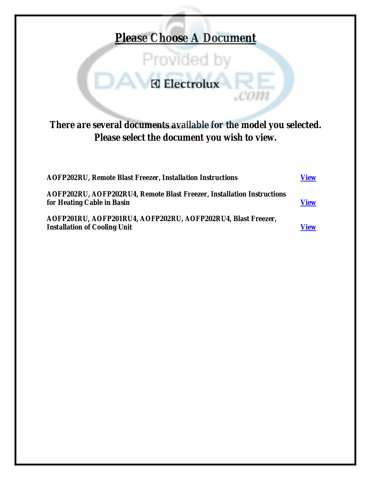 Electrolux AOFP201RU4 Installation Manual