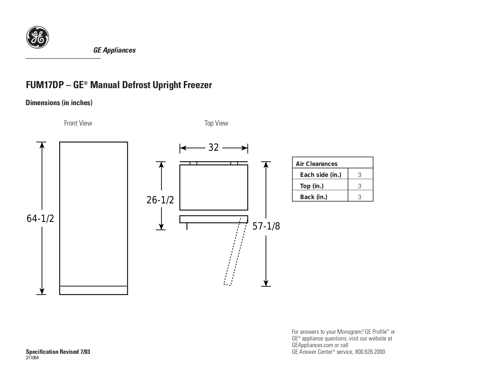 GE FUM17DP Specification