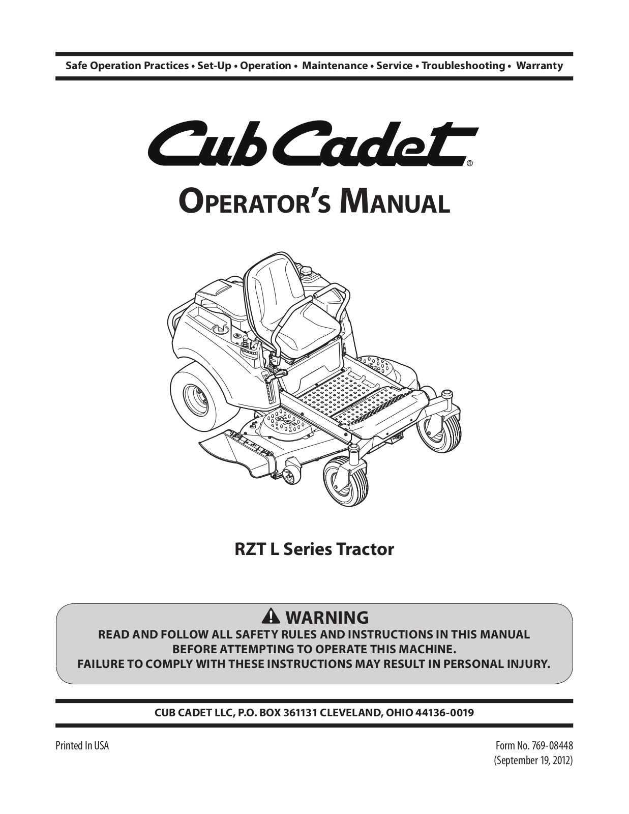 Cub Cadet RZT L User Manual