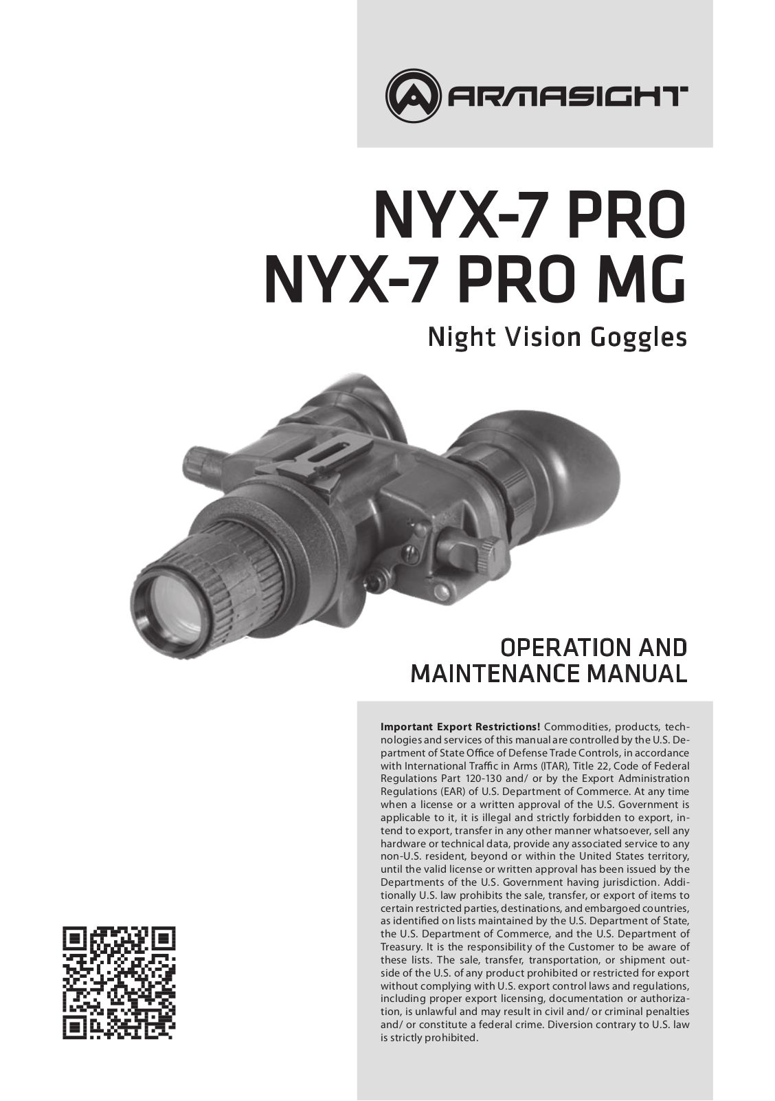 Armasight NSGNYX7P01P3DA1 User Manual