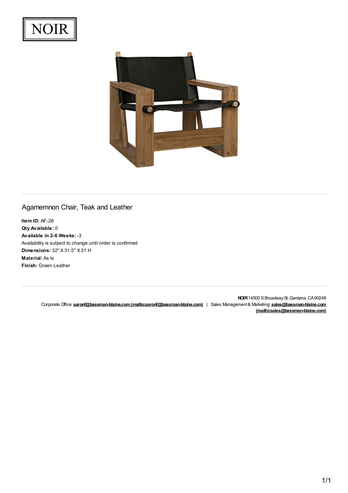 Noir NOIR2626 Specifications - ManualMachine.com