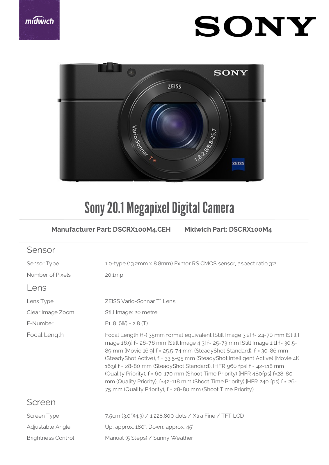 Sony DSCRX100M4.CEH Datasheet