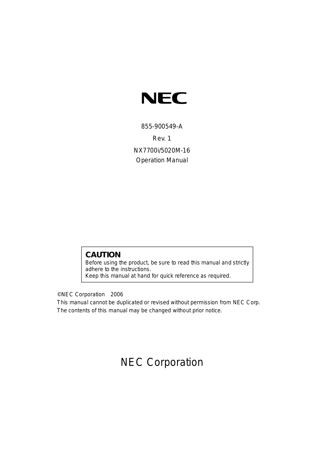 NEC 5020M-16, NX7700i User Manual